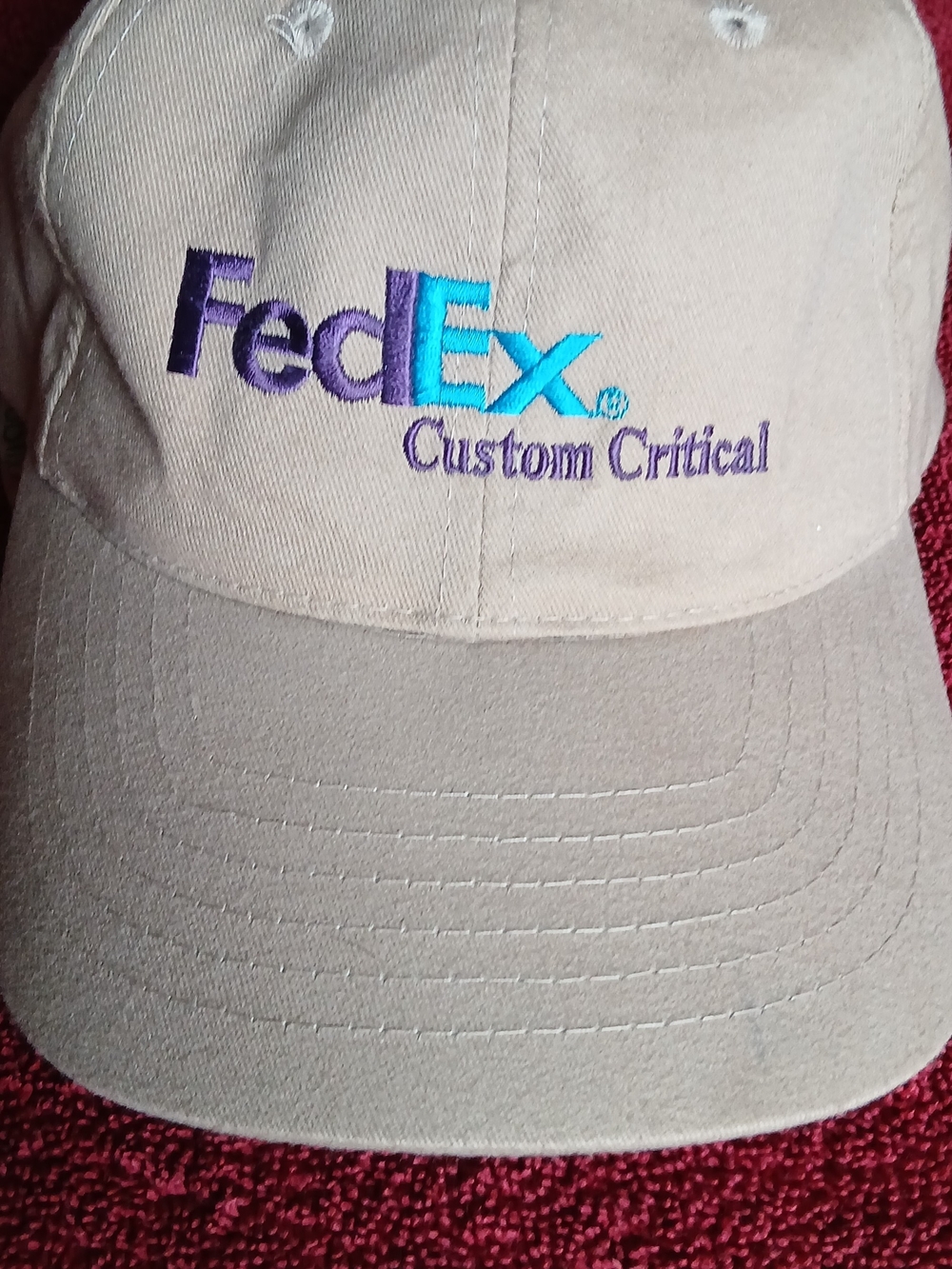 Fedex Custom Critical Beige Trucker Hat Ball Cap with Purple Teal Embroidery